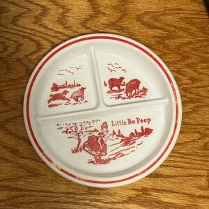 Vintage (post WWII 1946- 1952) Little Bo Peep Child’s Divided Plate Milk Glass